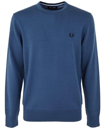 Fred Perry Logo-embroidered Long-sleeved Crewneck Jumper - Blue