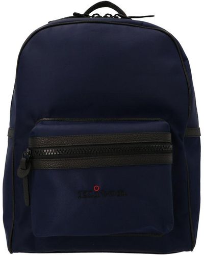 Kiton Leather Trim Nylon Backpack - Blue