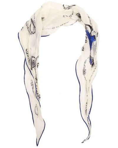 Burberry Knight Hardware Contrasted Trim Scarf - White