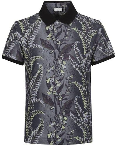 Etro Floral-printed Short Sleeved Polo Shirt - Black