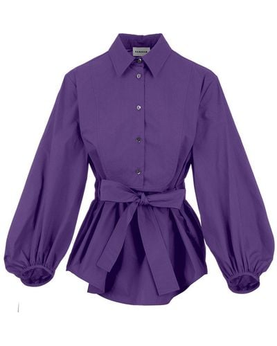 P.A.R.O.S.H. Puff Sleeved Belted Shirt - Purple