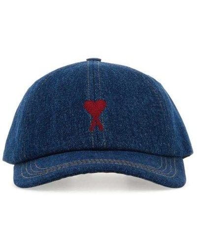Ami Paris Ami-De-Coeur-Motif Denim Hat - Blue