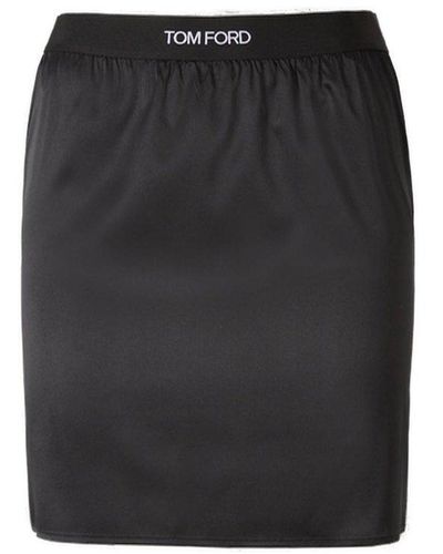 Tom Ford Logo Waistband High Waist Mini Skirt - Black
