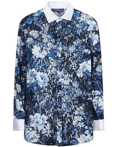 Ralph Lauren Kelley Floral-lace Long Sleeved Shirt - Blue
