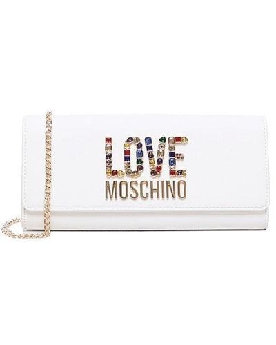 Moschino Logo-lettering Chain-linked Clutch Bag - White