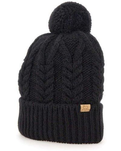 Woolrich Logo Patch Knitted Beanie - Black
