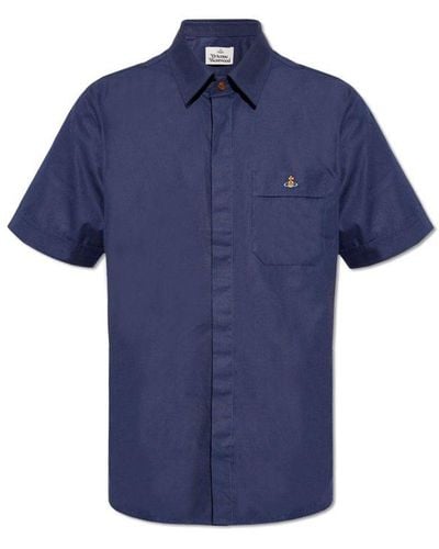 Vivienne Westwood Orb Embroidered Short-sleeved Shirt - Blue