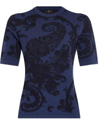 Etro Paisley Embroidered Short-sleeve Top - Blue
