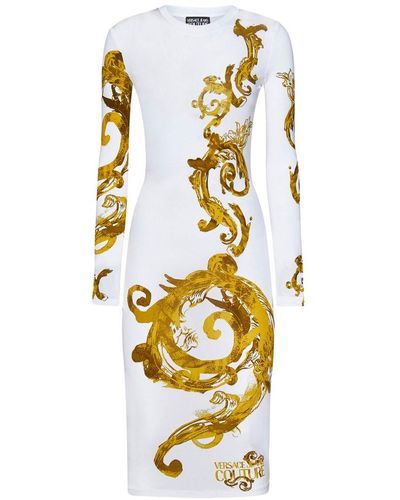Versace Jeans Couture Watercolour Couture Long-sleeved Midi Dress - Metallic