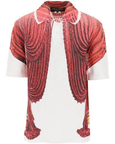 Comme des Garçons Graphic Printed Knit Polo Shirt - Red