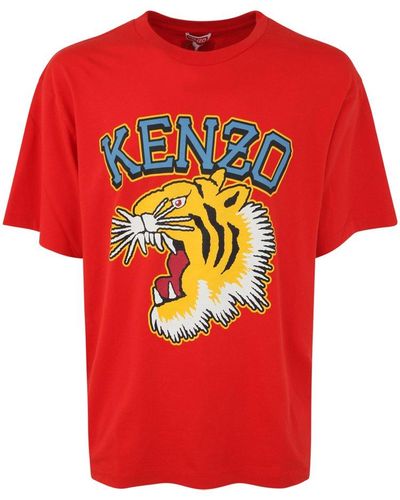 KENZO Tiger Varsity Brand-print Boxy-fit Cotton-jersey T-shirt X - Red
