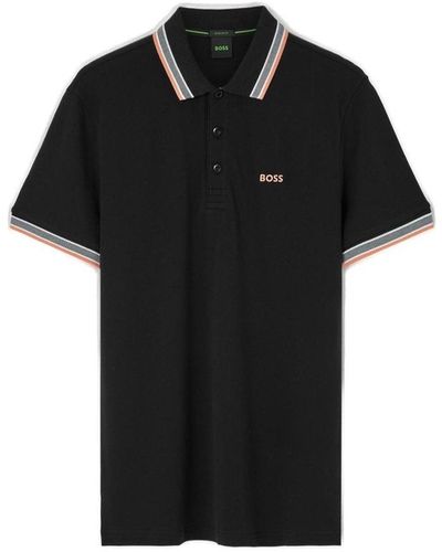 BOSS Logo Embroidered Short-sleeved Polo Shirt - Black