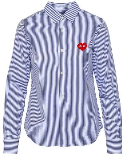 COMME DES GARÇONS PLAY Heart Patch Striped Shirt - Blue