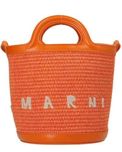 Marni Logo Embroidered Bucket Bag - Orange