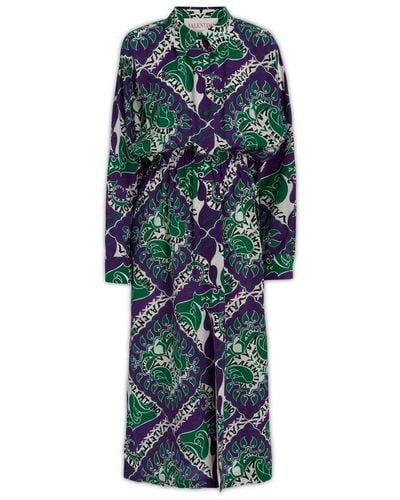 Valentino All-over Printed Long-sleeved Dress - Green