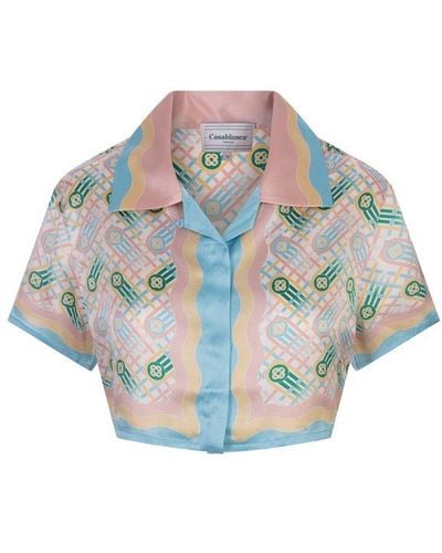 Casablancabrand Ping Pong Printed Cropped Shirt - Blue
