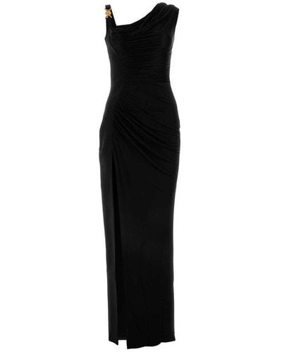 Versace Medusa Head Logo Plaque Side-slit Maxi Dress - Black