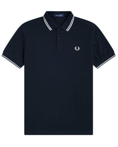 Fred Perry Stripe Detailed Logo Embroidered Polo Shirt - Blue