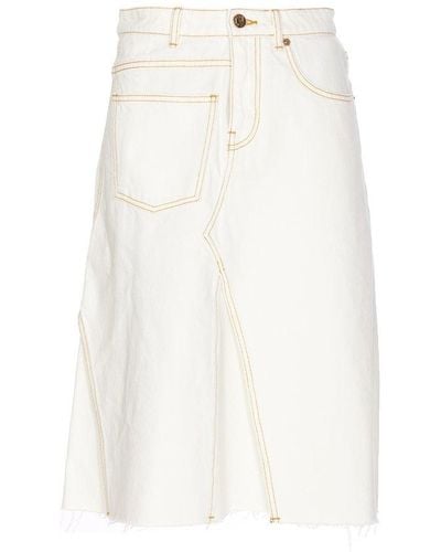 Tory Burch Deconstructed Raw-cut Hem Denim Skirt - White