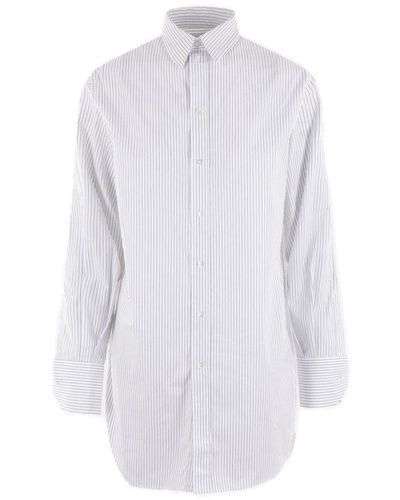 Sa Su Phi Striped Collared Long-sleeve Shirt - White