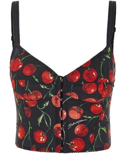 Dolce & Gabbana Cherry Print Bustier Top - Red