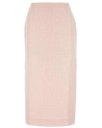 Alessandra Rich Squin Embellished Tweed Midi Skirt - Pink