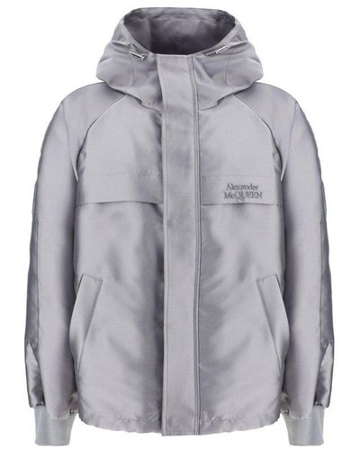 Alexander McQueen Logo-embroidered Hooded Drawstring Jacket - Grey