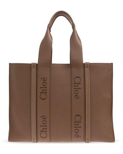 Chloé 'woody Large' Shopper Bag, - Brown