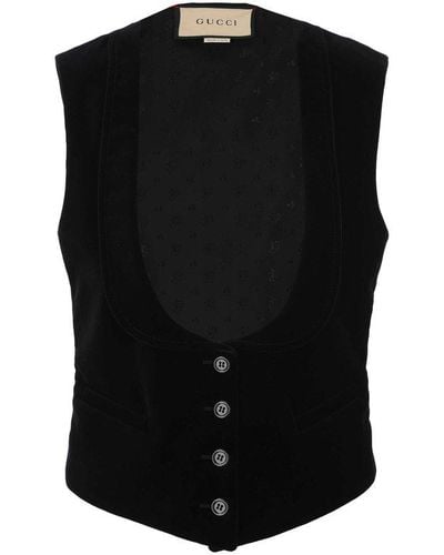 Gucci Button-up Velvet Waistcoat - Black