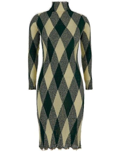 Burberry Argyle Roll-neck Ribbed-knit Dress - Green