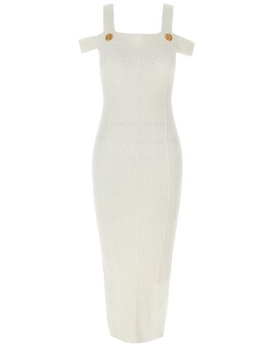 Balmain Cold-shoulder Knitted Dress - White