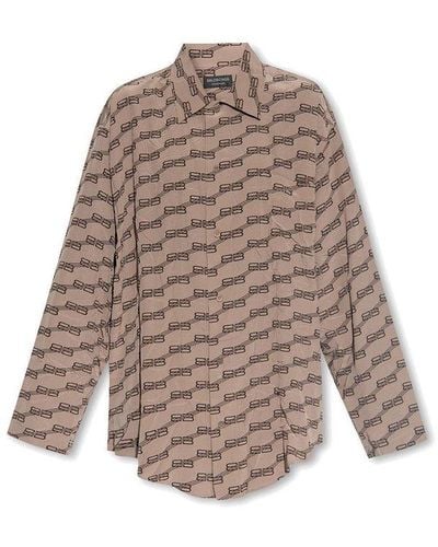 Balenciaga Silk Shirt With Monogram - Brown