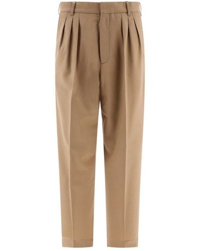 KENZO Pleated Tailored Wool Pants - Natural