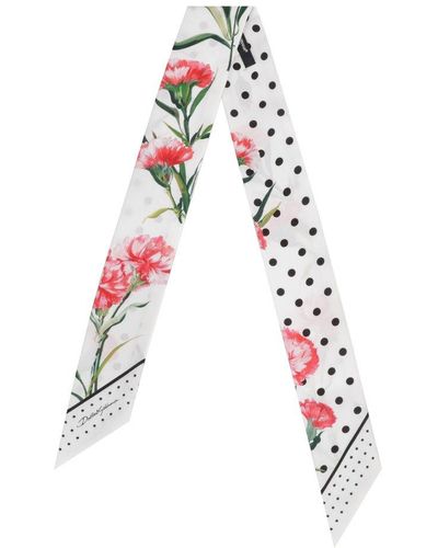 Dolce & Gabbana Carnation Print Twill Headscarf - White
