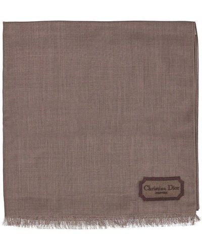 Dior Logo Patch Fringed Scarf - Brown