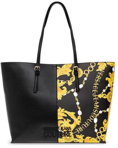Versace Jeans Couture Black White Baroque Printed Classic Everyday Large  Shopper Tote Bag for womens