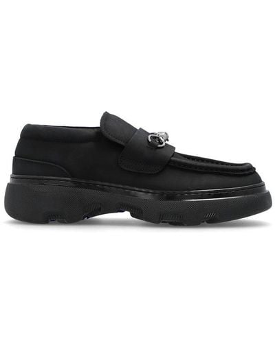 Burberry Barbed-wire Detailed Nubuck Slip-on Loafers - Black