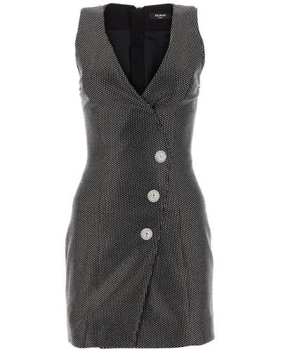 Balmain Sleeveless Embellished Mini Dress - Black