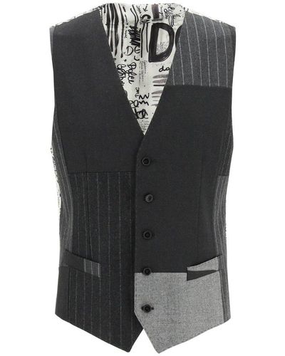 Dolce & Gabbana Patchwork Wool And Cashmere Vest - Black