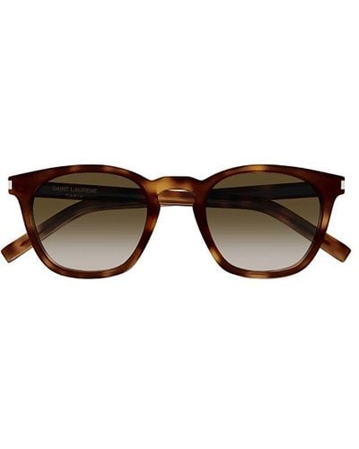 Saint Laurent Sl 28 Round Frame Sunglasses - Brown