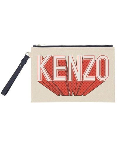 KENZO Logo Printed Zipped Clutch Bag - Red