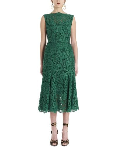 Dolce & Gabbana Lace Godet Midi Dress - Green