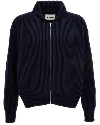 Jil Sander English Ribbed Cardigan Sweater - Blue