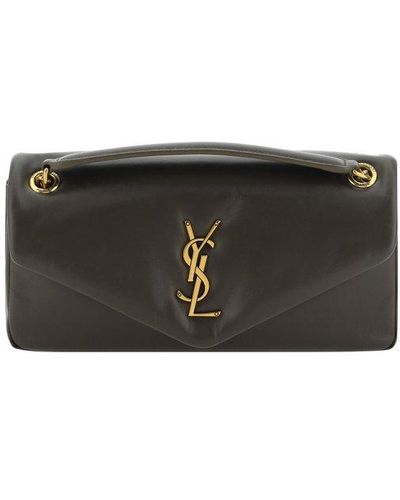 Saint Laurent Calypso logo-plaque clutch bag - Black