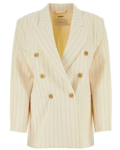 Zimmermann Double Breasted Pinstriped Blazer - Natural