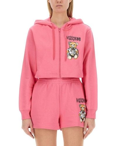 Moschino Cropped Sweatshirt With Teddy Bear Logo - Pink