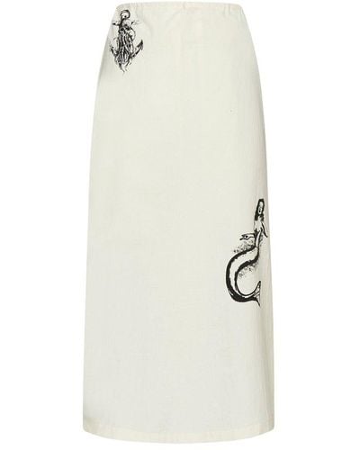 Prada Logo Detailed Midi Skirt - White
