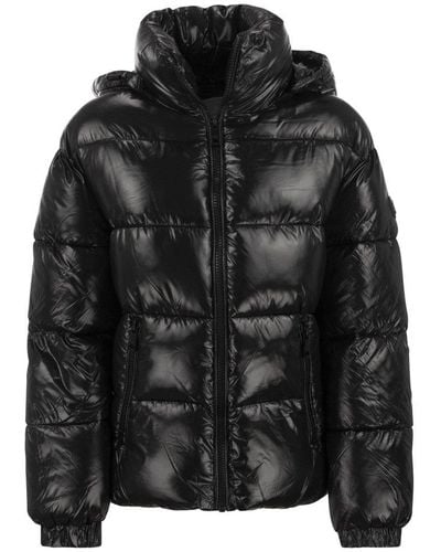 Michael Kors Hooded Down Jacket With Glossy Finish - Black
