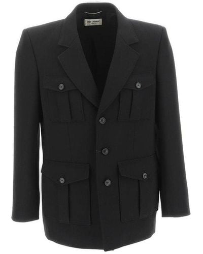 Saint Laurent Single-breasted Long-sleeved Jacket - Black