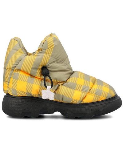 Burberry Check Pillow Padded Drawstring Snow Boots - Yellow